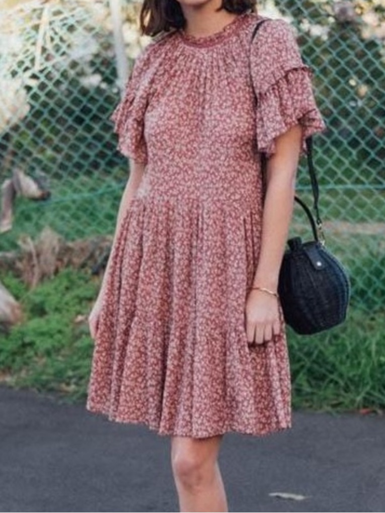 Ulla Johnson Doris Tiered Ruffle Floral Dress In Clay